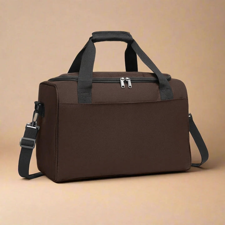 Sleek black unisex travel bag, perfect for weekend and carry-on needs. Lightweight & durable.