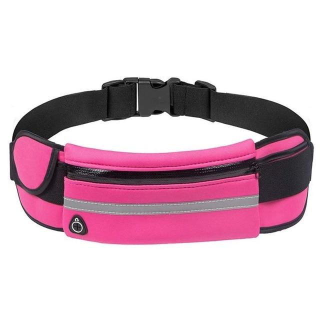Adjustable waterproof sports waist pack, secure storage for phone & keys during fitness workouts.