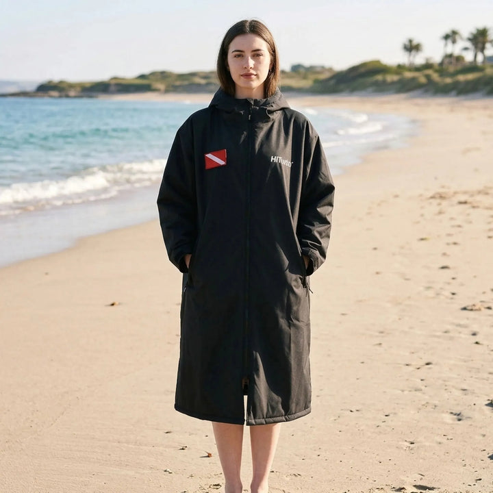 Unisex long-sleeve changing robe for discreet water sports changing.