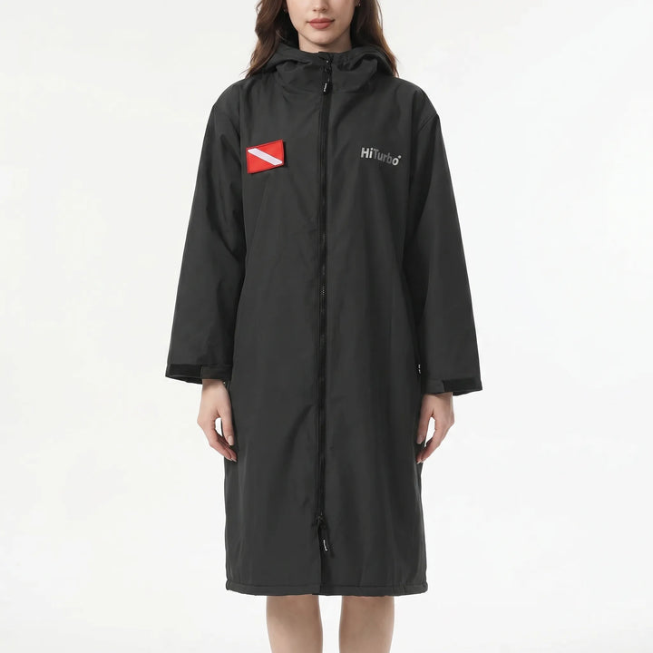 Hooded surf poncho, perfect swim cover-up for post-water sports privacy.