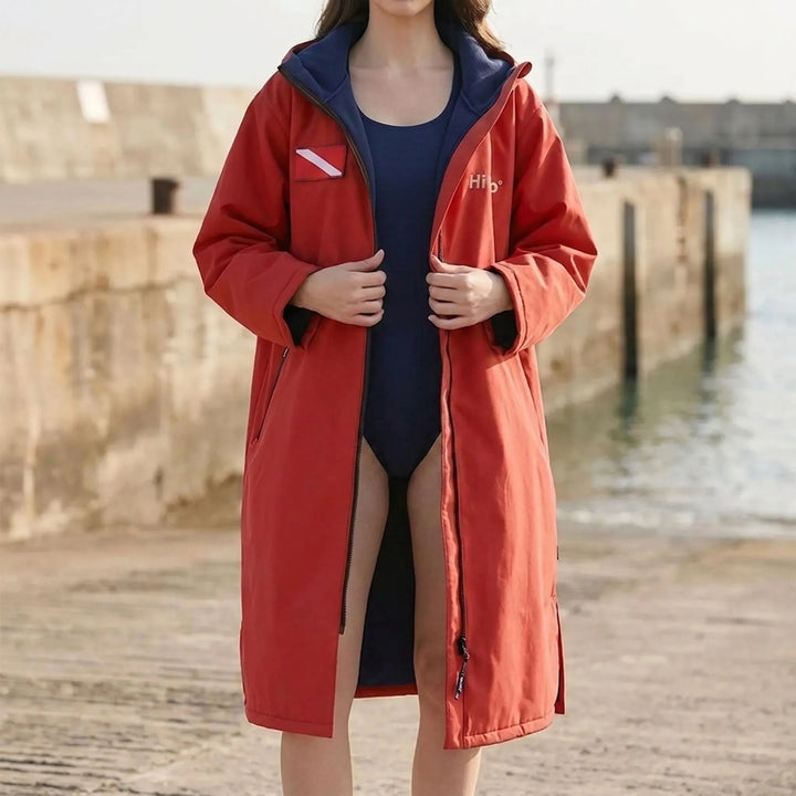 Long-sleeve changing robe for water sports; offers privacy for men & women.