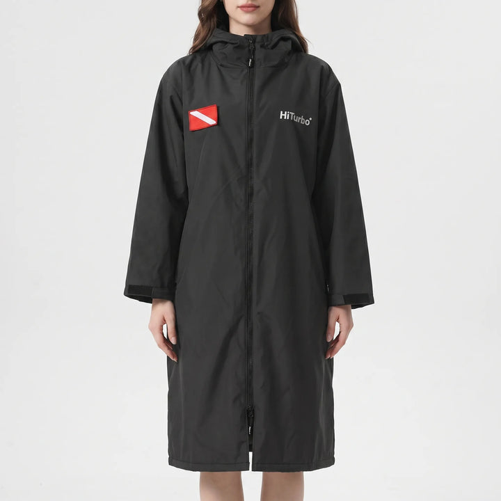 Unisex post-swim privacy robe, comfortable for beach or poolside changing.