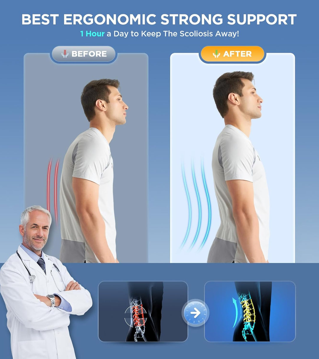 Lumbar back brace provides targeted relief for sciatica, herniated disc, and general lower back pain.