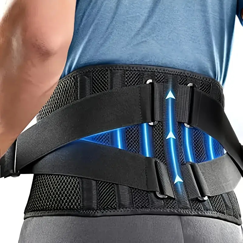 Comfortable, adjustable unisex lumbar back brace for all-day lower back pain relief & posture.
