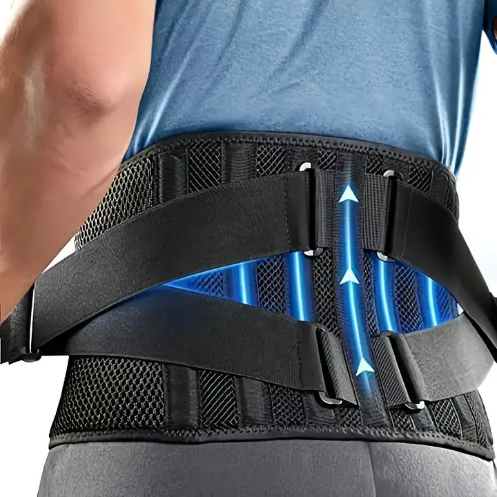 Comfortable, adjustable unisex lumbar back brace for all-day lower back pain relief & posture.