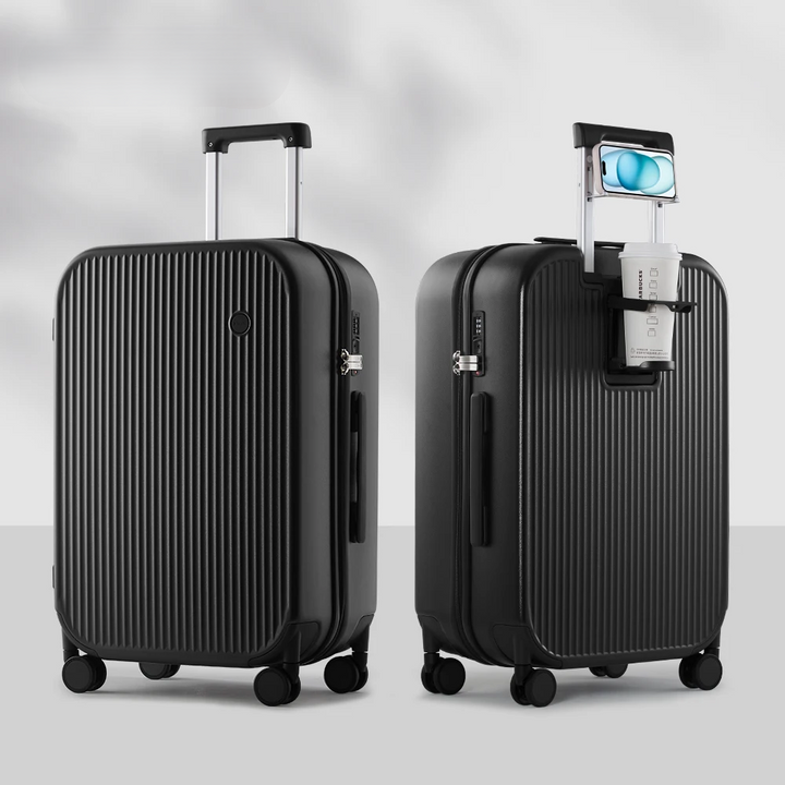 Large checked hardshell travel suitcase, spacious & secure for longer vacations or business travel.