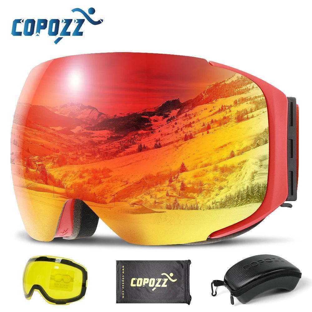 Unisex magnetic quick-change ski goggles with UV400 protection for winter sports