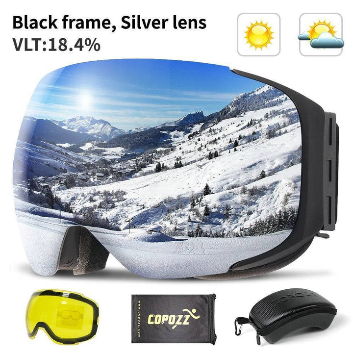 Unisex ski goggles with adjustable strap and magnetic lens for secure fit, UV400