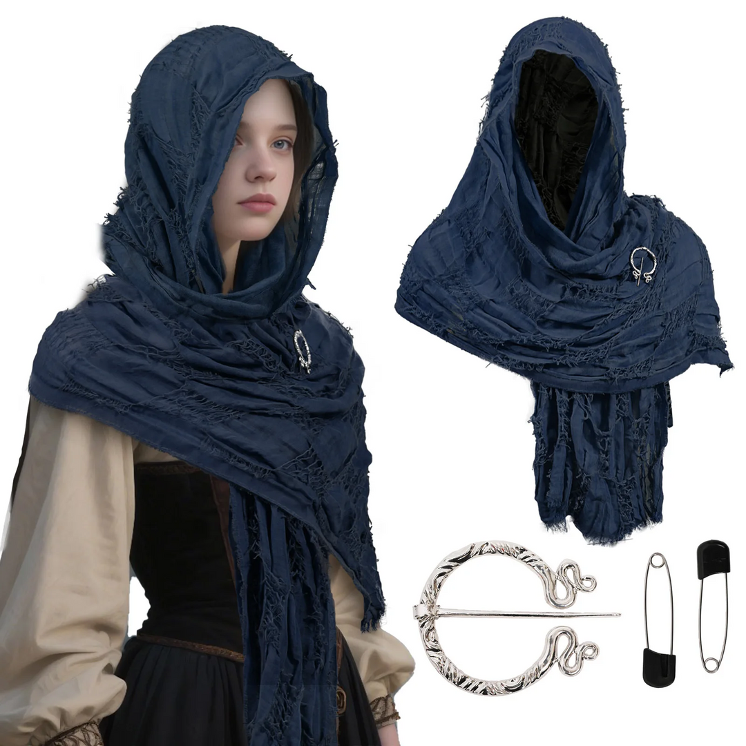 Full view of a versatile unisex medieval cloak, suitable for fantasy apparel, LARP gear, or Renaissance faire.