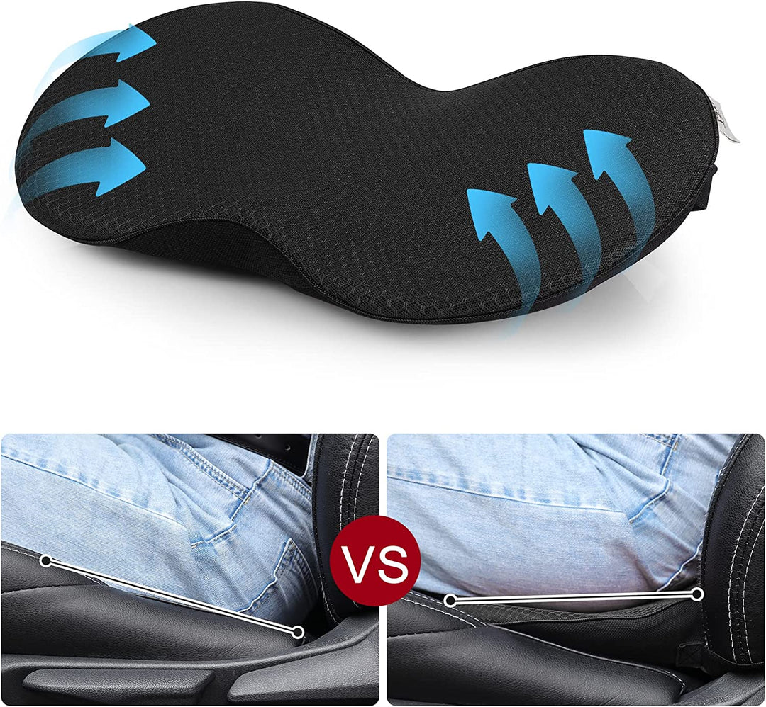 Versatile unisex car seat cushion, providing essential height and targeted back support for safer driving.