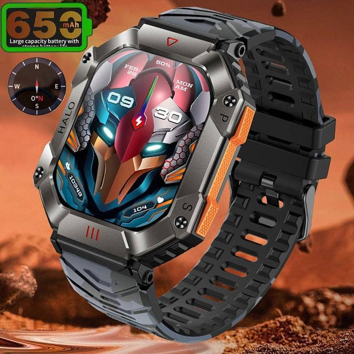 Unisex military grade smartwatch, long battery, waterproof, fitness tracker, black case