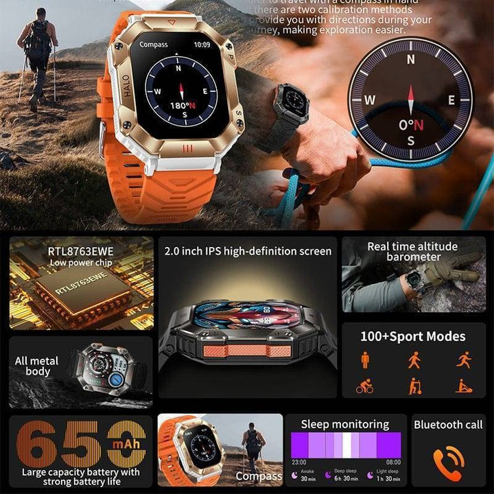 Military-grade smartwatch, shockproof, waterproof, with multiple sports tracking modes