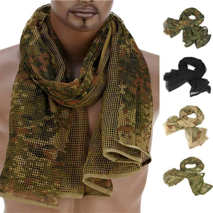 Unisex Military Tactical Mesh Scarf in camouflage, breathable cotton, ideal for outdoor adventures and tactical gear