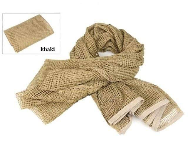 Unisex camouflage mesh scarf, durable cotton blend, essential tactical accessory for any outdoor kit