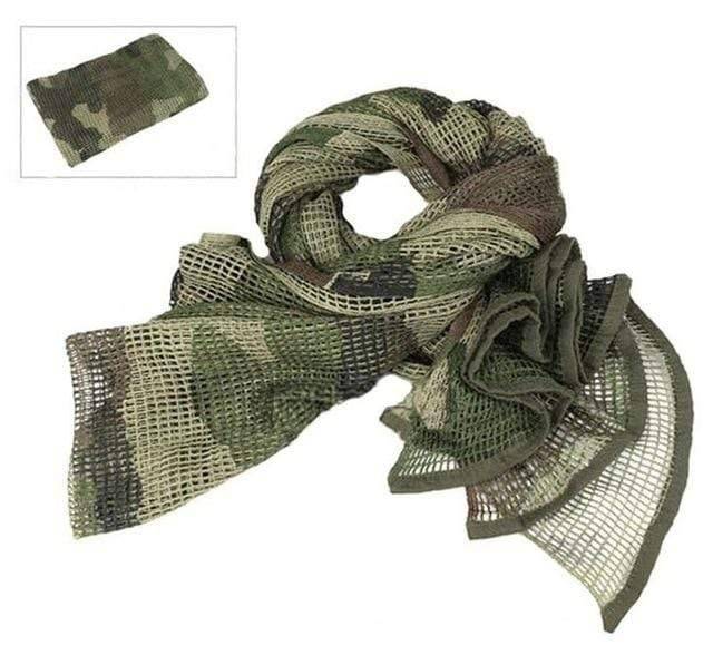 Tactical mesh scarf in desert tan, unisex, providing sun protection and camouflage for military and outdoor use