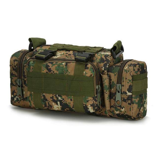 Detailed image of molle webbing on a tactical waist bag, demonstrating attachment points