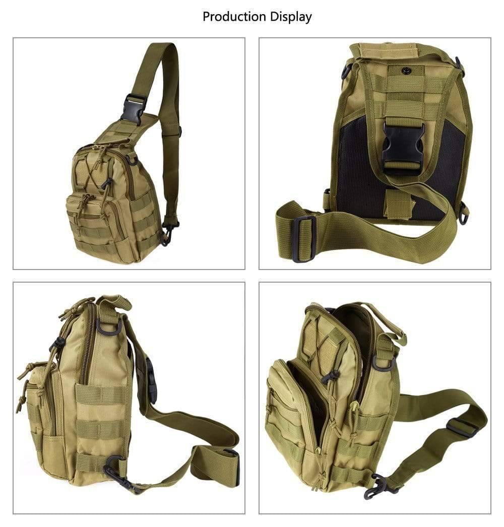 Side view of military sling shoulder bag, ideal for camping and outdoor adventure EDC gear