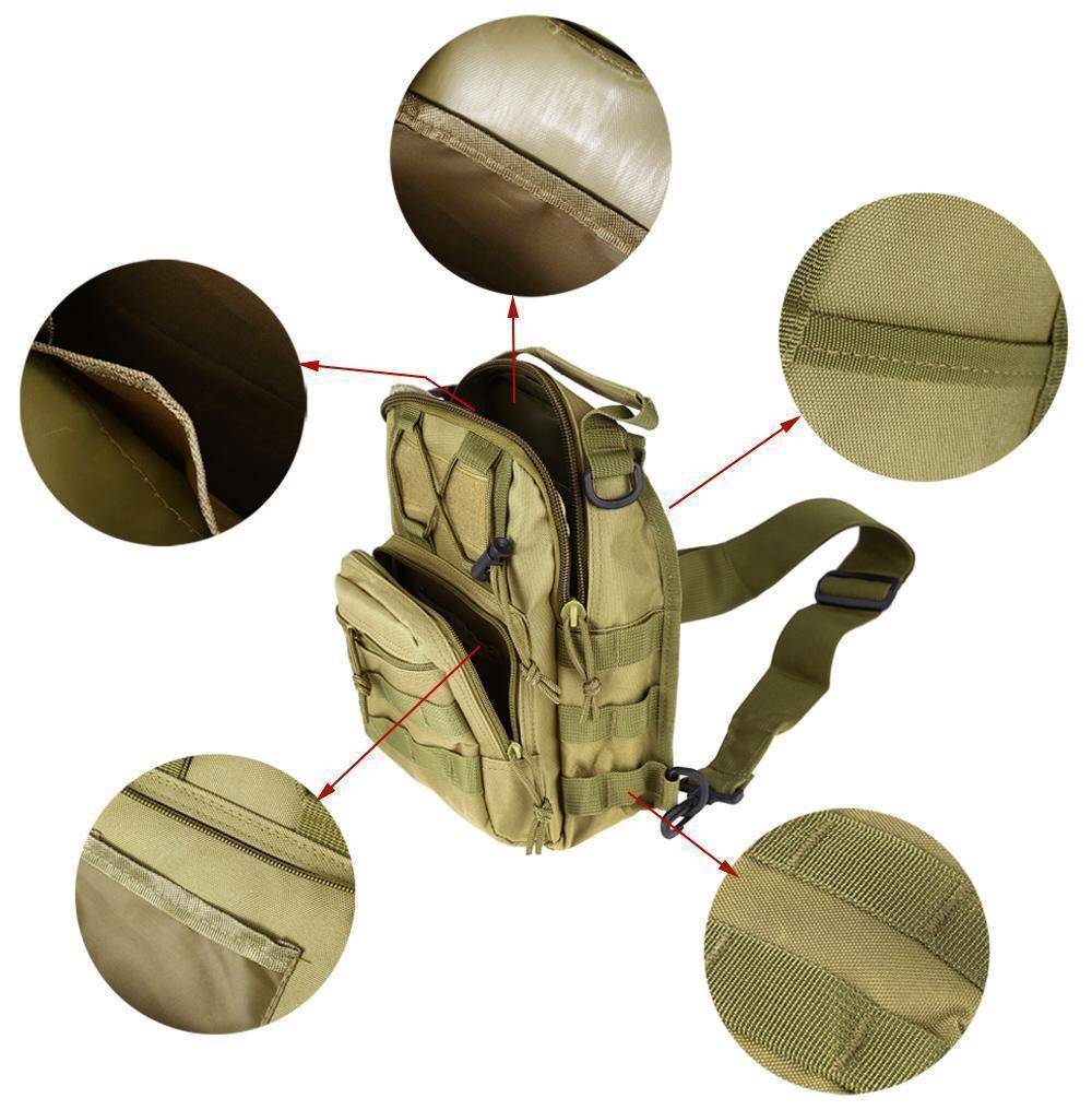 Tactical sling backpack in olive green, perfect for survival, hiking & everyday carry