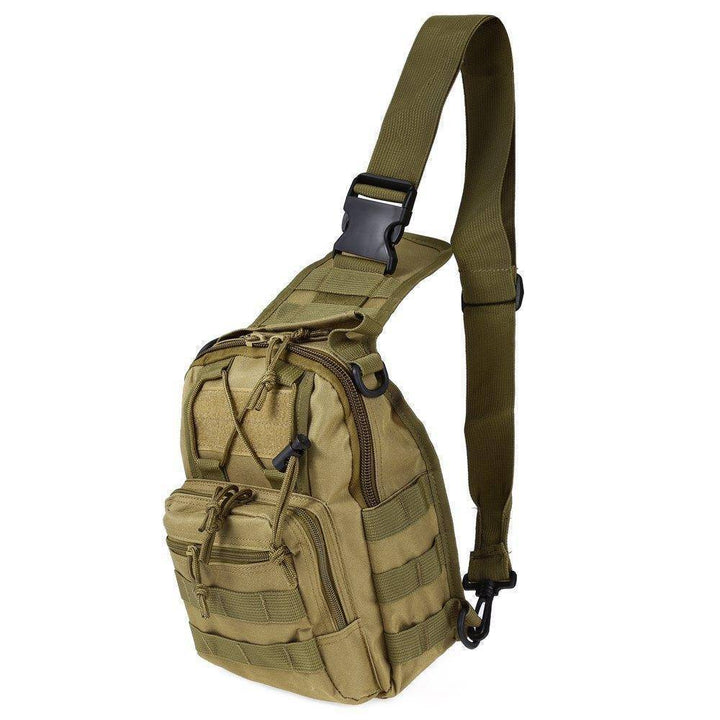 Close-up of durable fabric on a military tactical sling shoulder backpack, survival ready