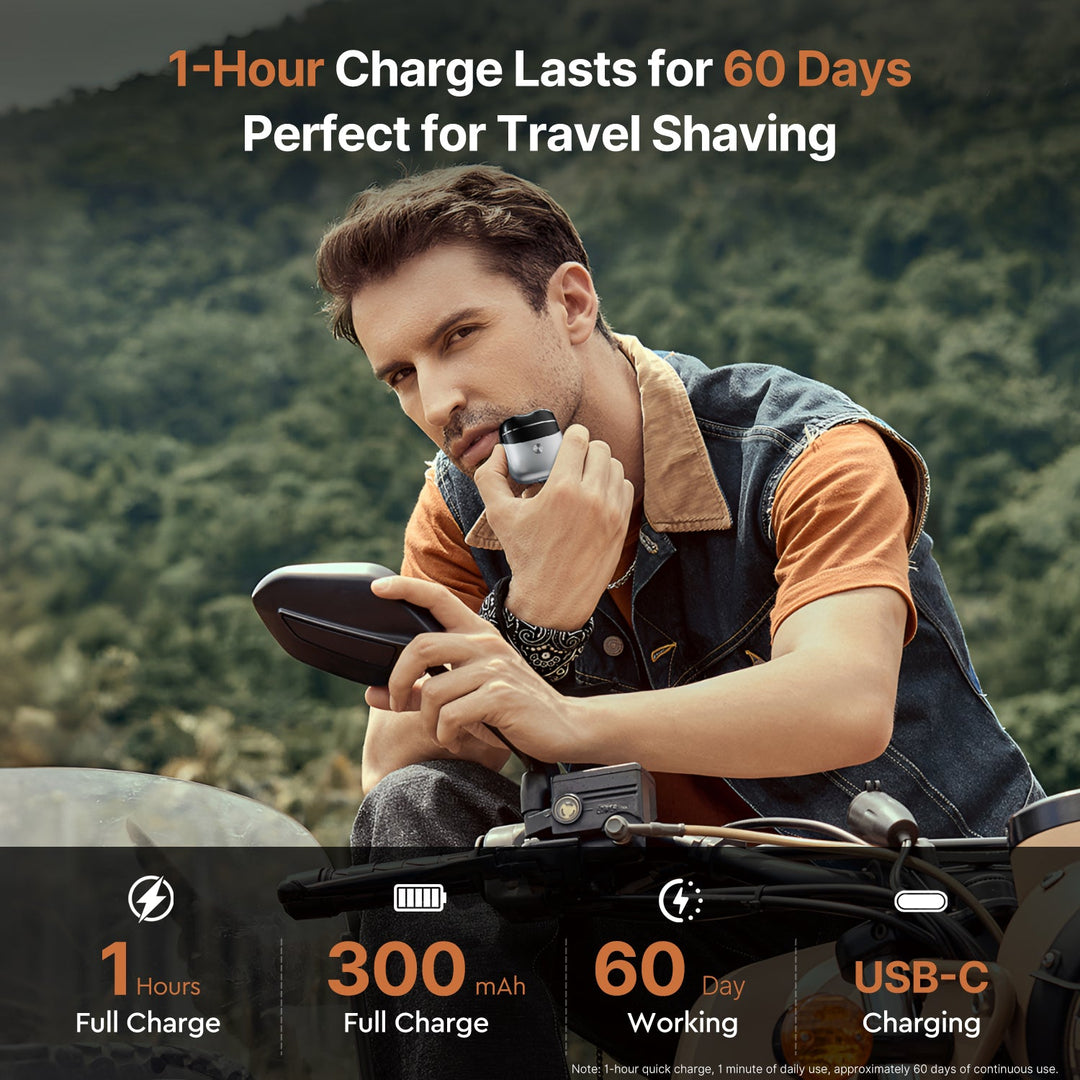 Small portable electric shaver for men, waterproof design, ideal for grooming on-the-go