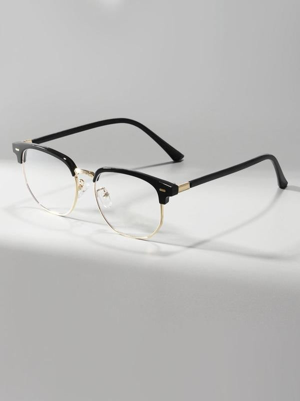 Unisex minimalist blue light blocking glasses. Stylish browline acetate eyewear for digital eye protection.