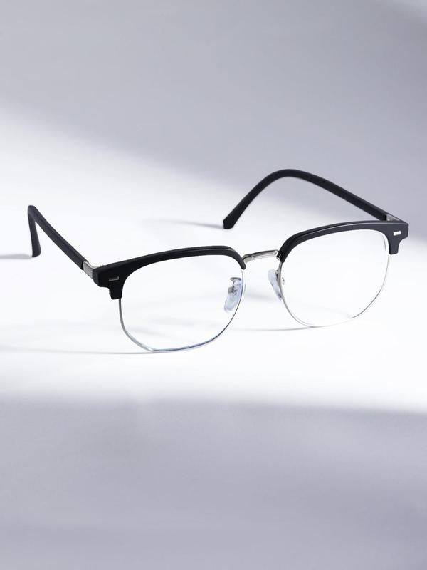 Modern acetate browline glasses. Minimalist unisex design offers stylish blue light blocking for daily wear.