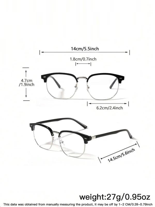 Close-up of minimalist blue light blocking glasses. Features sleek acetate browline frame for stylish eye protection.