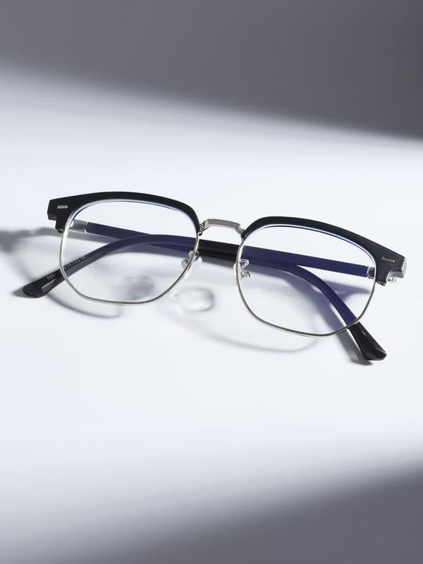 Unisex minimalist blue light blocking glasses with a sleek acetate browline. Essential eyewear for digital screen users.