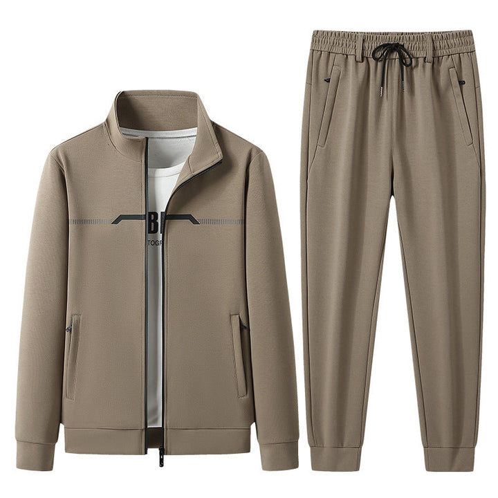 Comfortable coffee brown tracksuit set, unisex loungewear with relaxed fit, perfect for casual styling.
