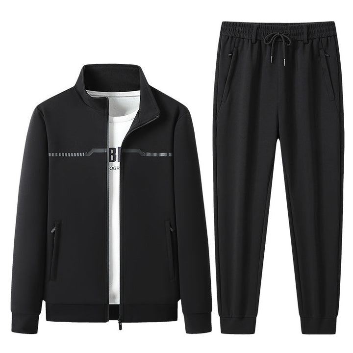 Sporty deep black unisex tracksuit, modern activewear set with soft fabric, ideal for daily comfort.