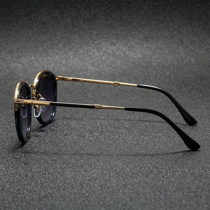 Purple Gunmetal Unisex Modern Round UV400 Sunglasses. Comfortable fit, anti-glare eyewear.
