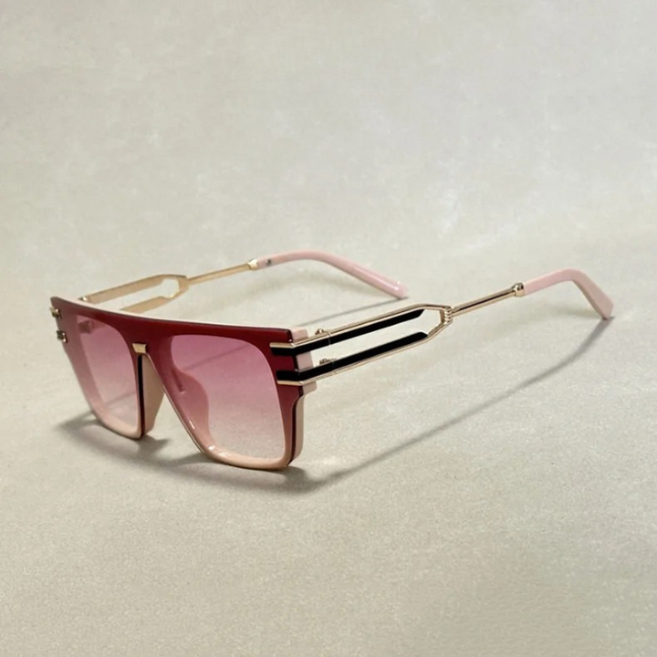Sleek modern unisex shield sunglasses featuring an angular frame. Stylish and lightweight fashion eyewear.