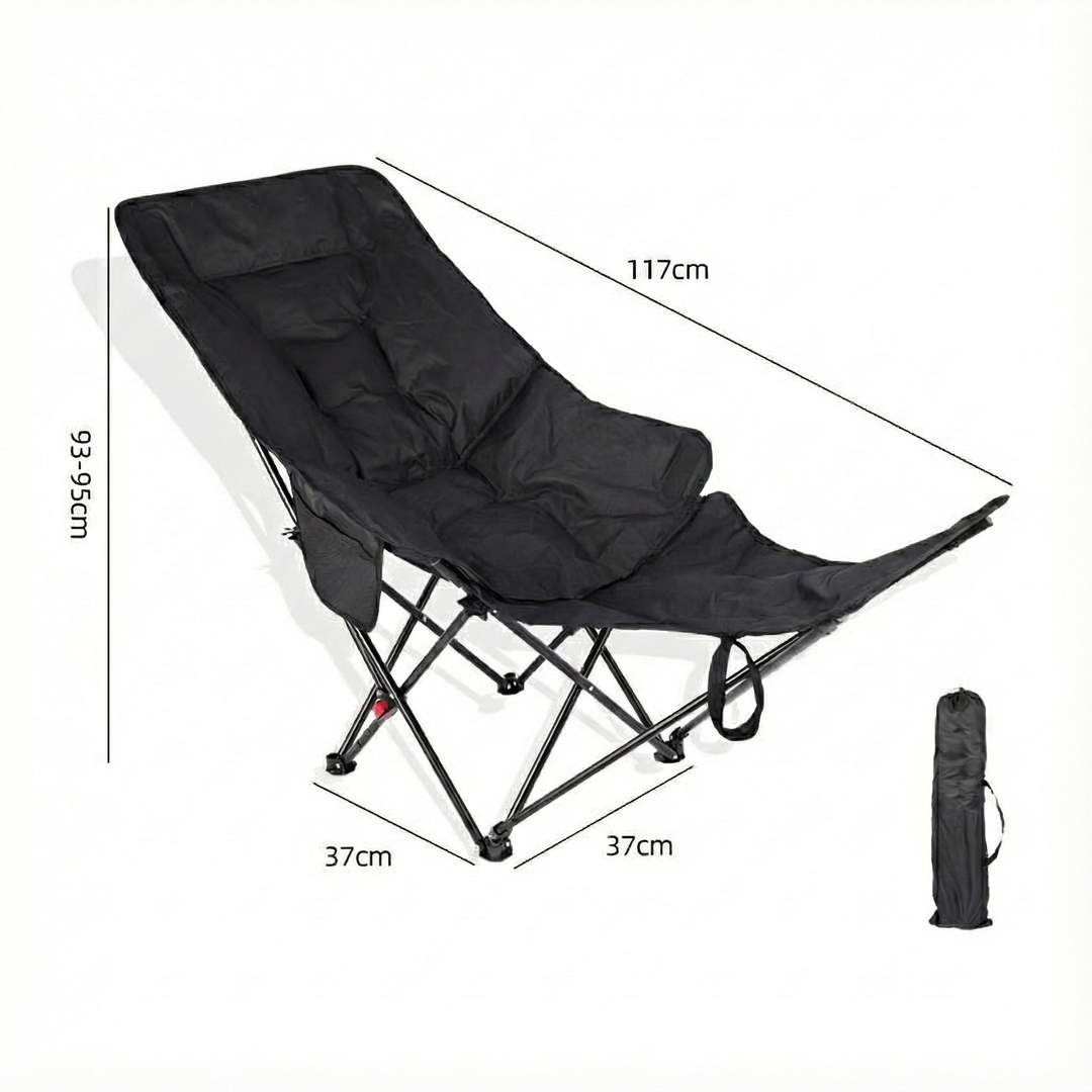 Folding outdoor chair, moon chair silhouette, demonstrating its compact size when collapsed.