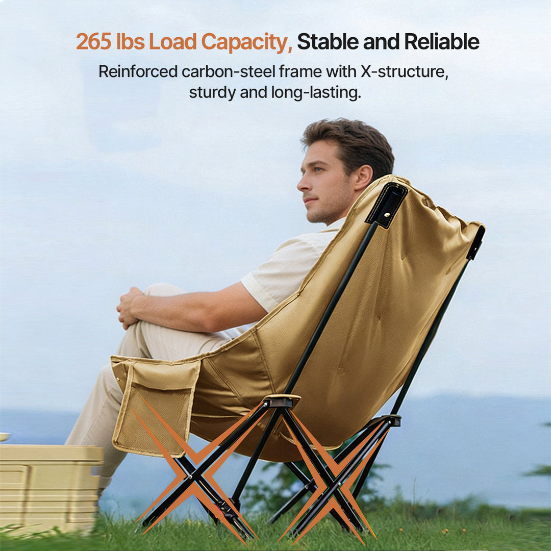 Portable moon chair, folding, perfect for camping, beach, fishing, or any outdoor adventure.
