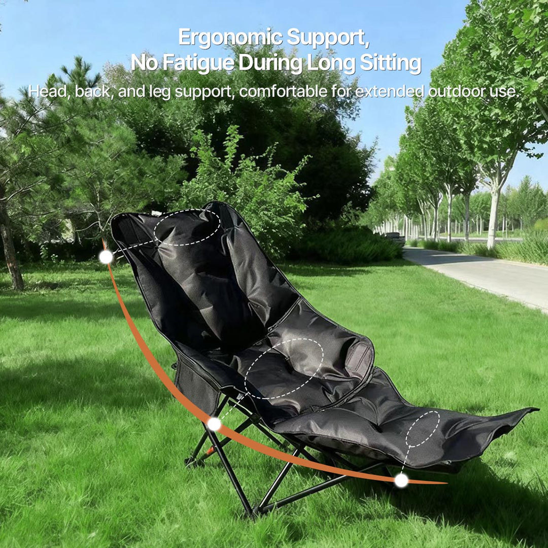 Adjustable leg rest on a unisex moon chair, promoting ergonomic comfort for extended use outdoors.