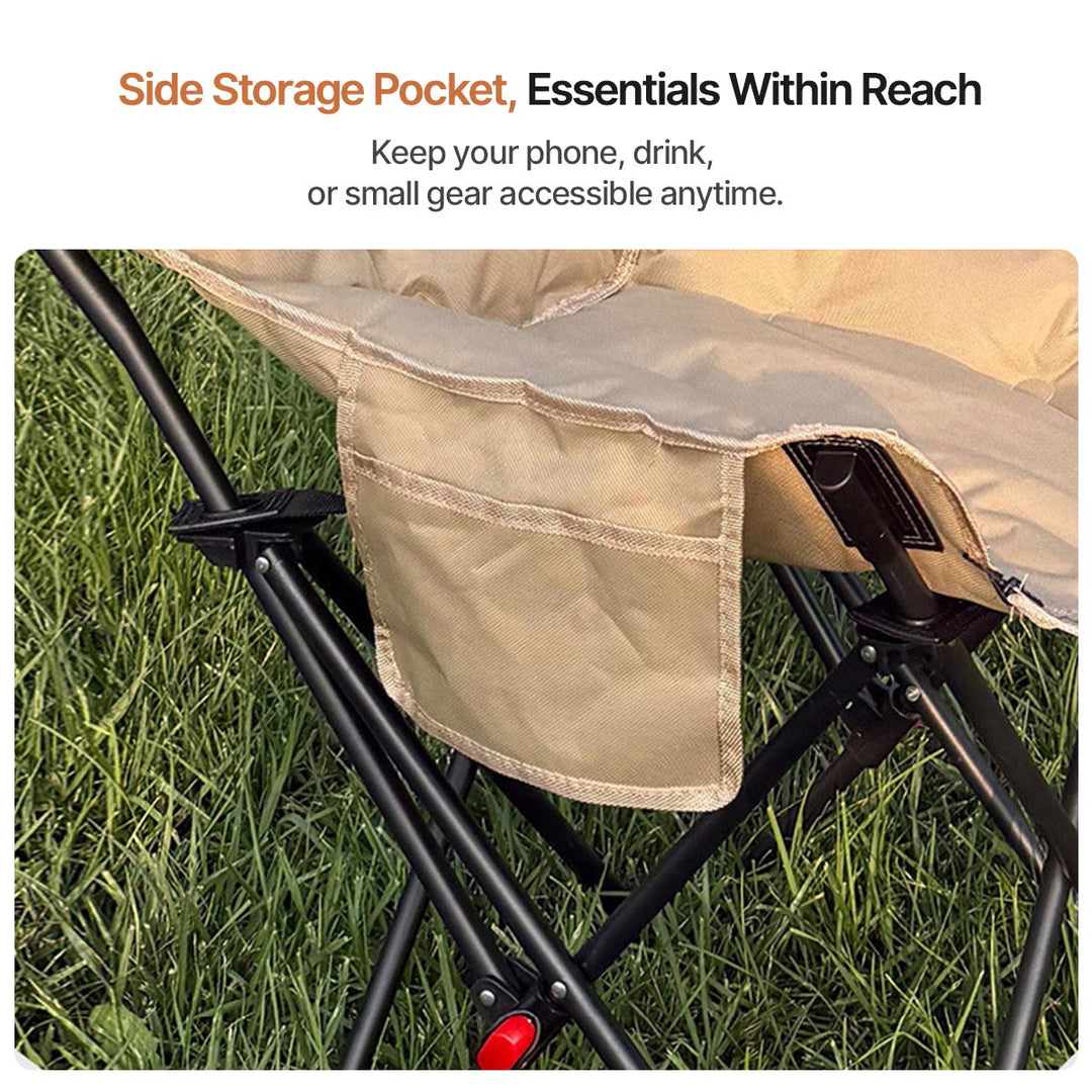 Beach moon chair, foldable, with integrated leg support, offering a comfortable sunbathing solution.