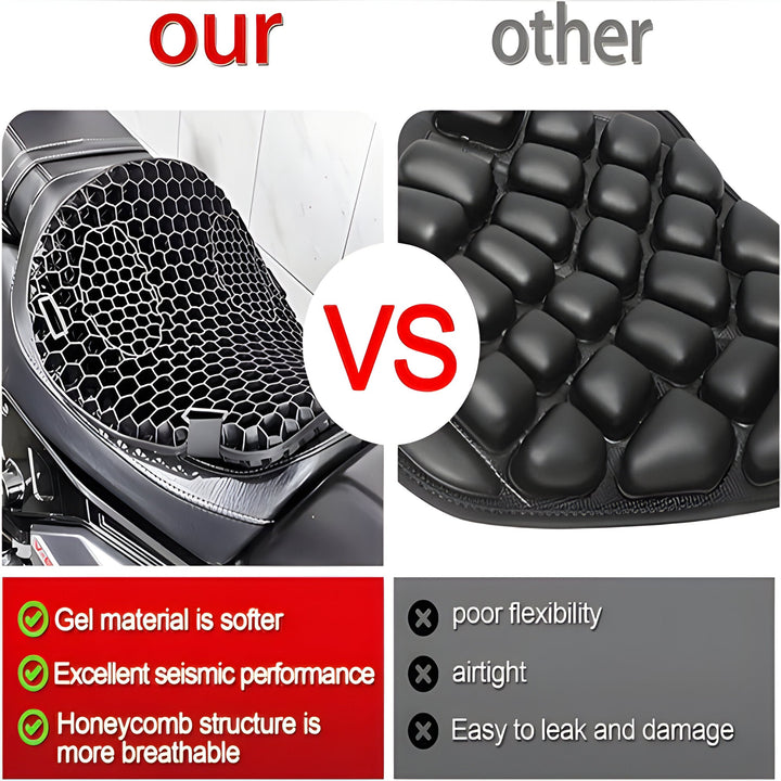 Portable universal motorcycle gel seat pad, an essential bike accessory for ultimate long ride comfort.
