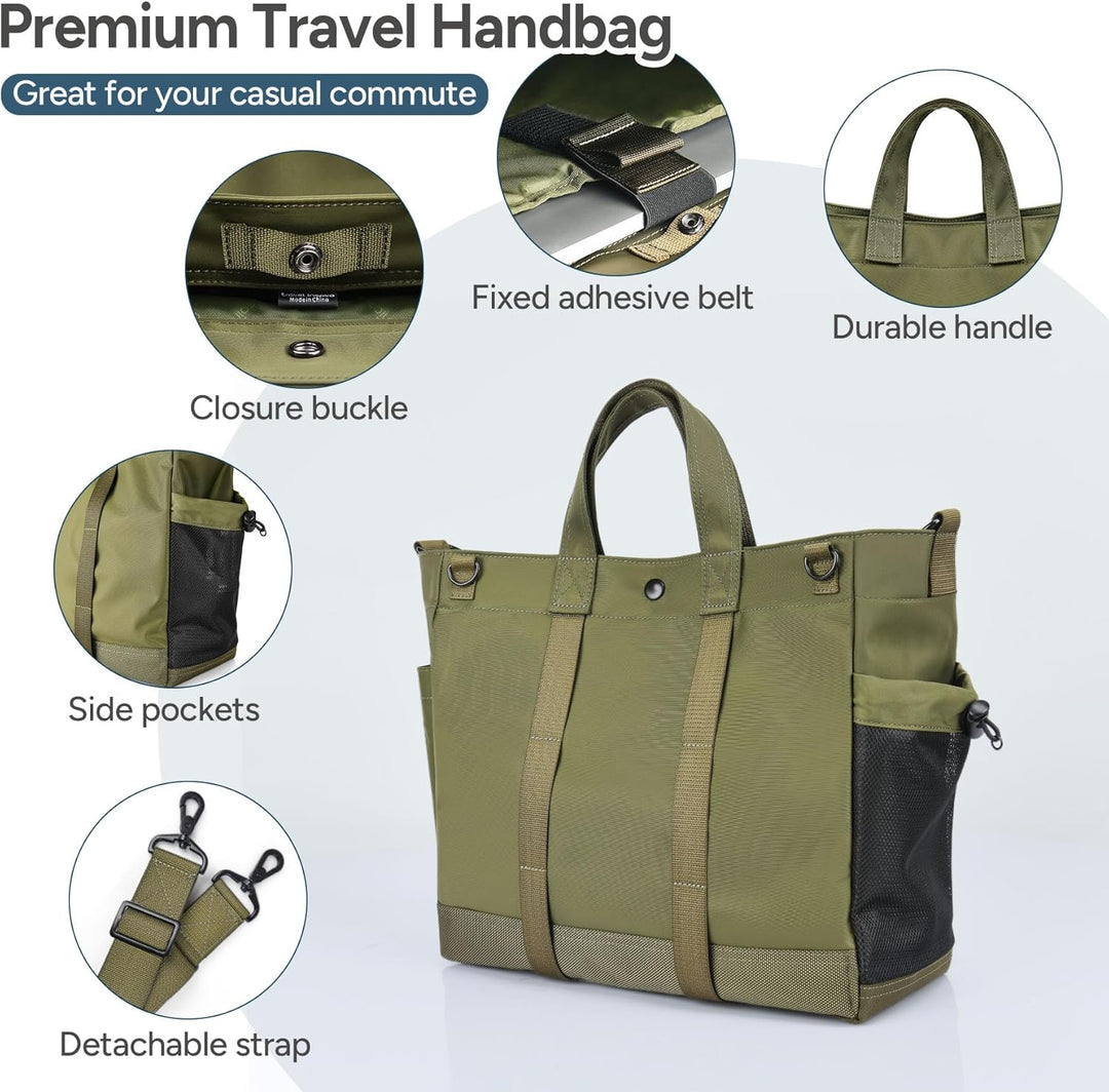 Everyday unisex laptop tote bag, multi-compartment design, adjustable strap for convenience.