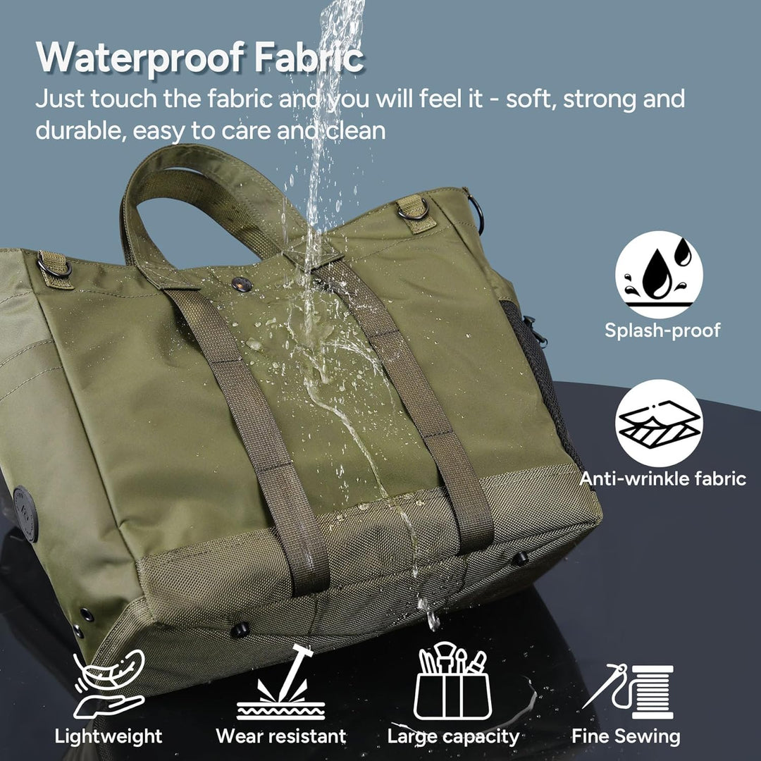 Versatile unisex work & travel laptop tote, multi-compartment design, adjustable carry strap.