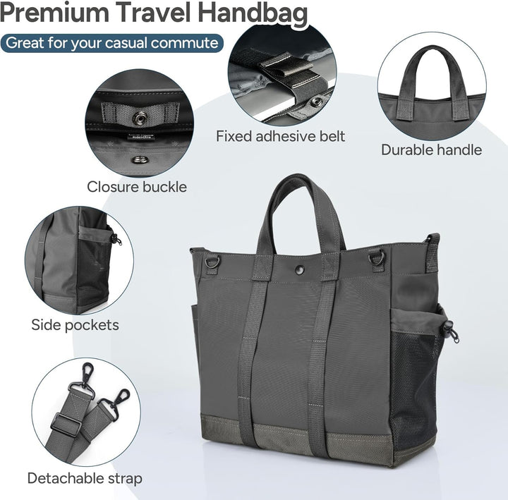 Professional business laptop tote, multi-compartment, adjustable shoulder strap for men & women.