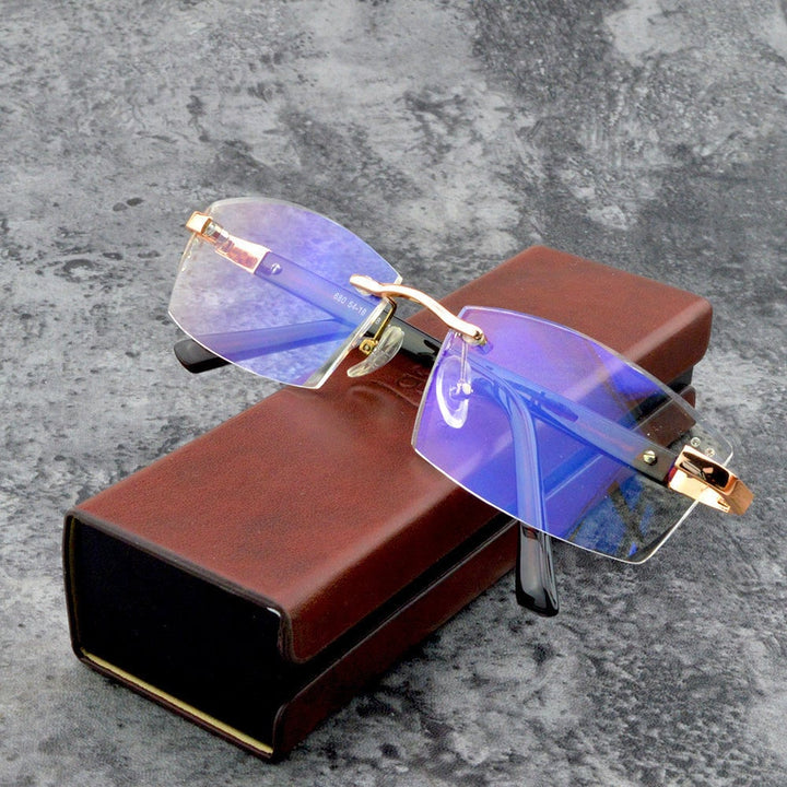Unisex multifocal anti-blue light glasses on a person, showing comfortable fit and modern design.