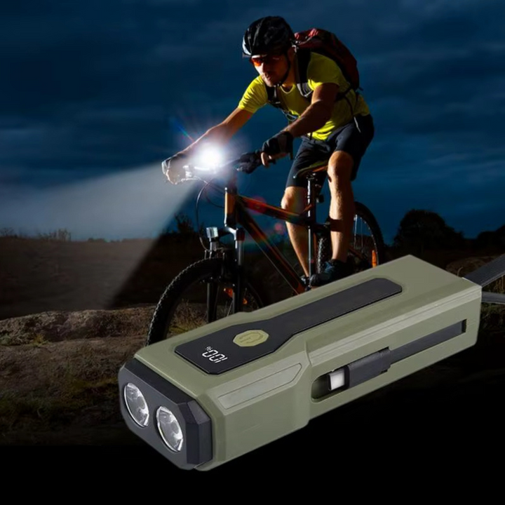 Bright LED emergency lamp and power bank, ensuring light and device power during unexpected situations.