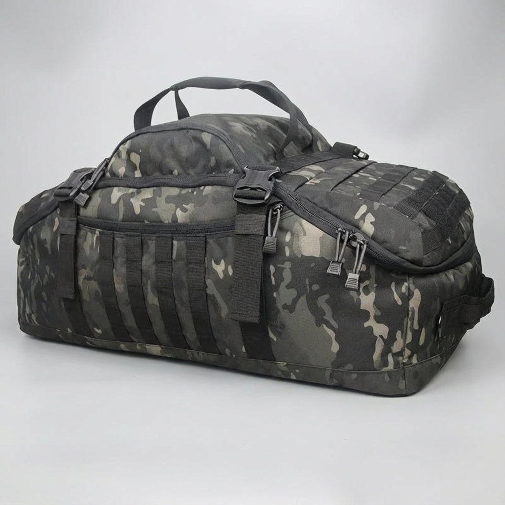 Rugged Nomadridge travel duffel bag used as a comfortable backpack, ideal for outdoor trips and luggage.
