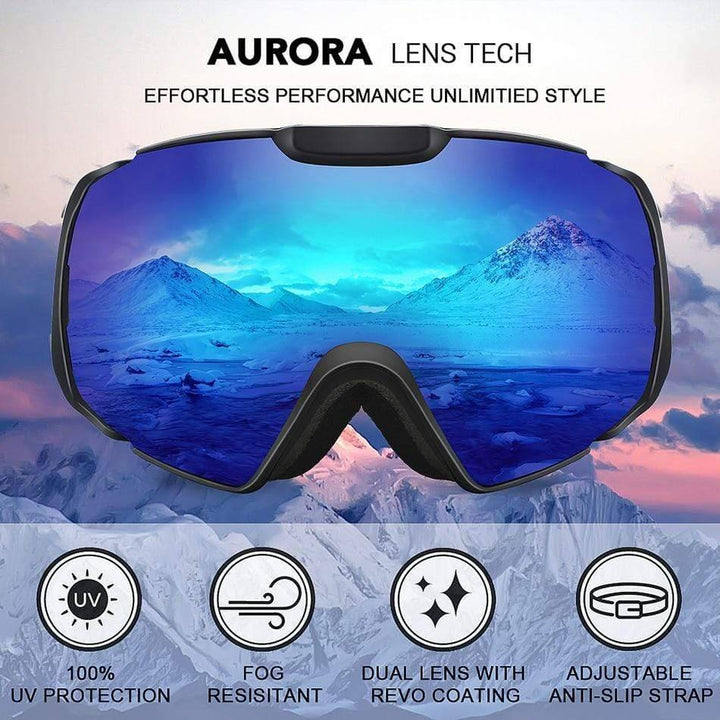 Unisex OTG anti-fog ski goggles for snowboarding, offering UV protection, helmet compatible design.
