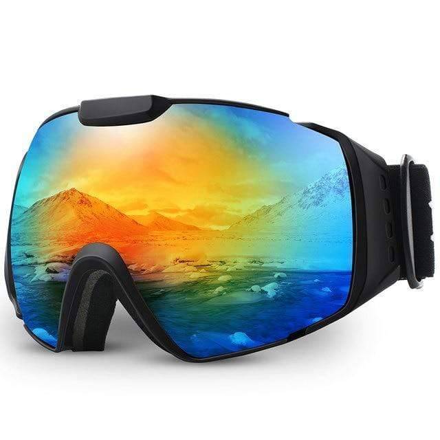 Skiing eyewear: Unisex anti-fog ski goggles with wide view, designed for helmet compatibility and UV protection.