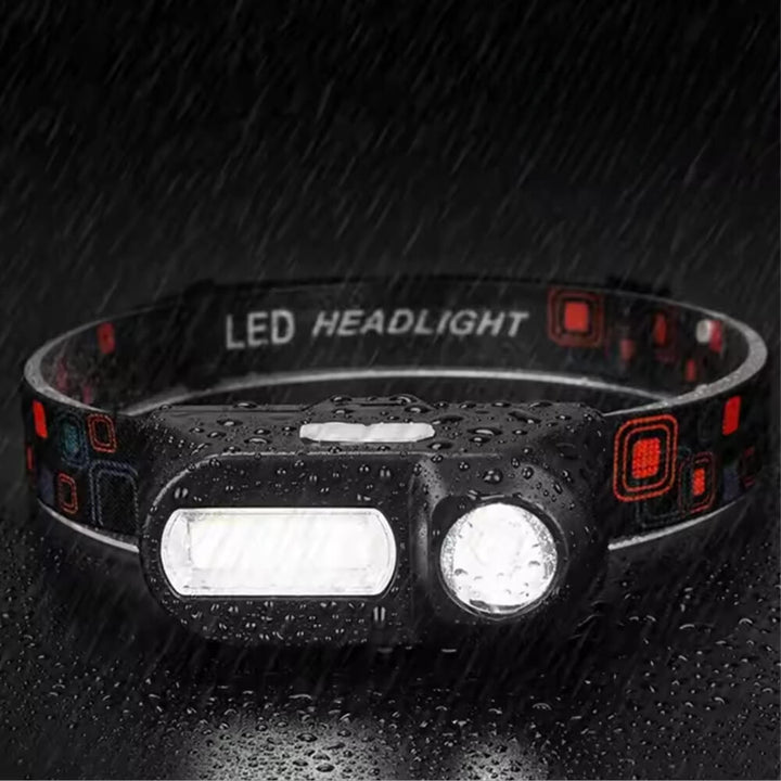 Hands-free LED headlamp for hiking and camping, providing clear visibility in low-light conditions.