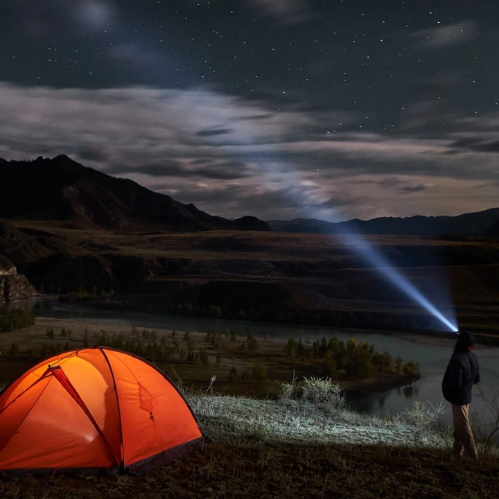 Ergonomic unisex headlamp with LED light, designed for comfort during extended outdoor activities.
