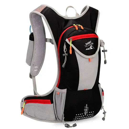 Unisex lightweight waterproof backpack being worn on a scenic outdoor hiking trail.