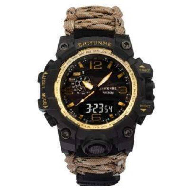 Tactical digital quartz watch for men and women, featuring rugged design and multifunction capabilities for survival.