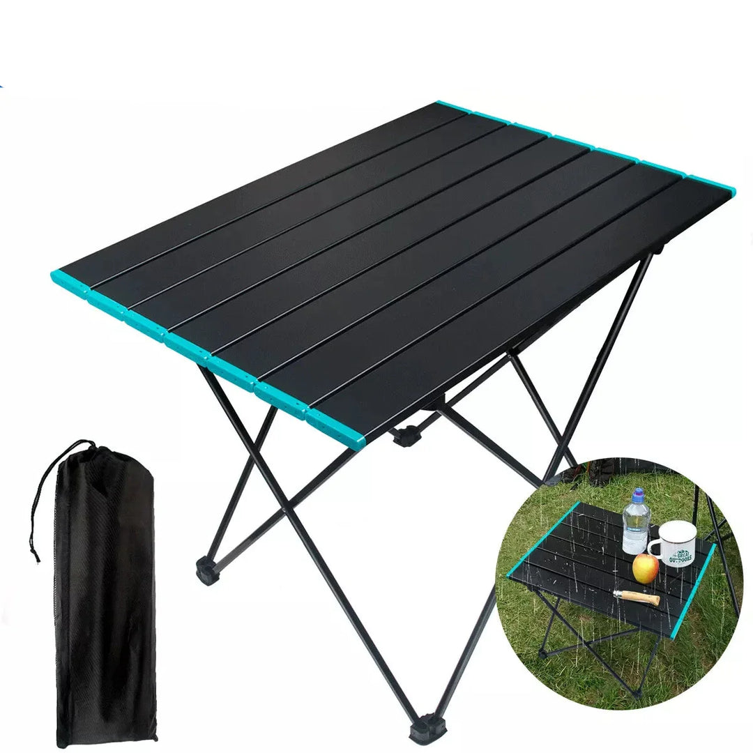 Unisex outdoor portable folding camping table with aluminum top and legs, ideal for picnics & travel.